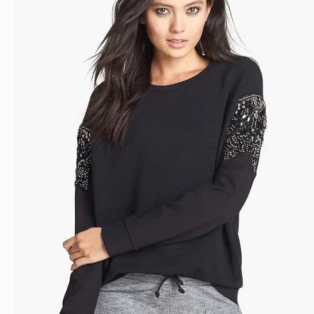 Black Embellished Sleeve Women's Top